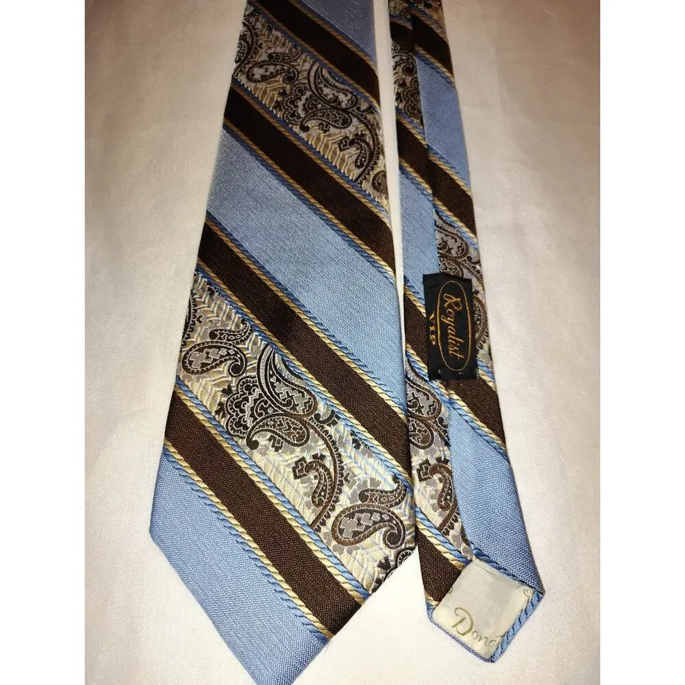 Vintage 1970s Polyester Donatelli Royalist Vip Mixed Stripe Paisley Necktie